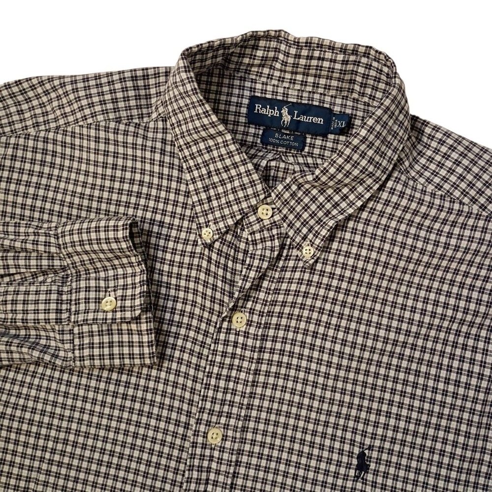 Ralph Lauren Button Down Shirt Men XL Blue Tartan Plaid Blake Cotton Preppy Pony
